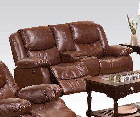 Picture of Contemporary Fullerton Power Motion Brown Loveseat w/Console 