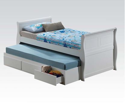 Picture of Nebo White Wave Shaped Twin Captain Bed with 3 Drawer Trundle