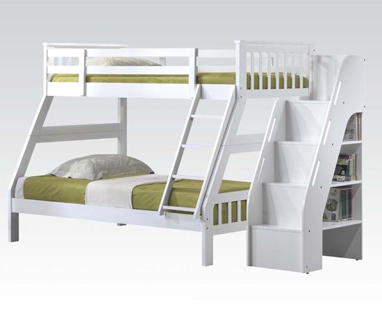 Picture of Gareth White Twin Full Bunk Bed with Bookcase Ladder