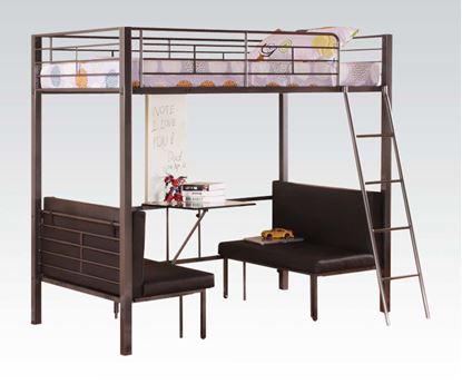 Picture of Modern Gun Metal Black PU Loft Bed with Adjustable Seat and Desk
