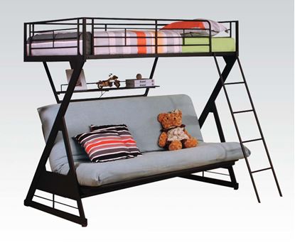 Picture of Sandy Black Twin over Futon Bunk Bed with Bookshelf