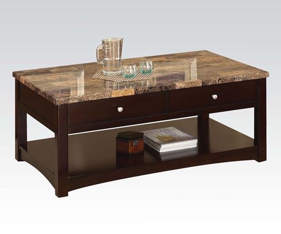 Picture of Jas Espresso Faux Marble Top Coffee Table with 2 Drawers
