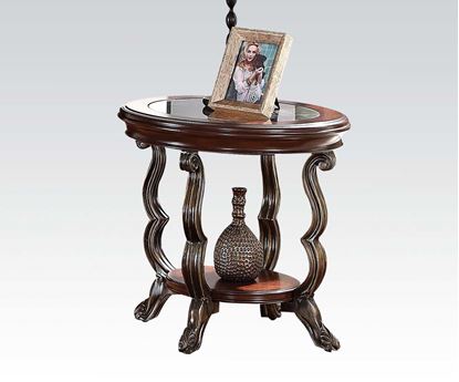 Picture of Modern Cherry Brown End Table with Glass Insert