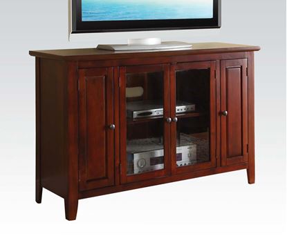 Picture of Vida Contemporary Cherry Finish Wood TV Stand w/ Glass Front Cabinet