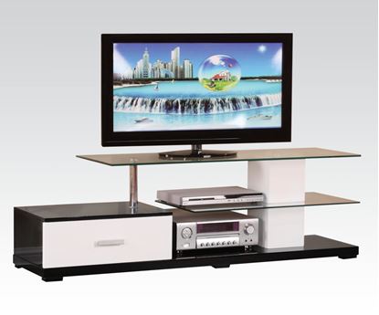 Picture of Modern White Black Glass Top TV Stand