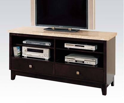 Picture of Britney White Marble Top TV Stand Entertainment Console with 2 Drawers
