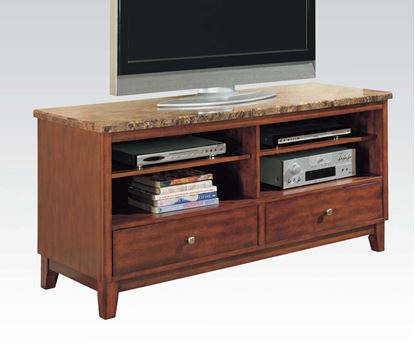 Picture of Contemporary Cherry Marble Top Entertainment TV Console