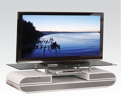 Picture of Lainey Glass Top TV Stand in White & Grey 
