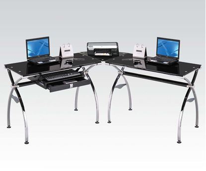 Picture of Kayce Chrome Metal & Black Tempered Glass Finish Computer Desk Set