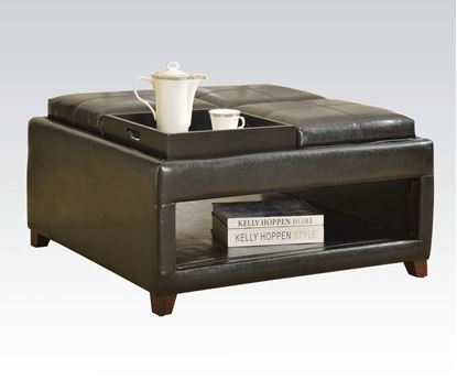 Picture of Dark Brown PU Reversible Ottoman with Four Trays and Open Shelf