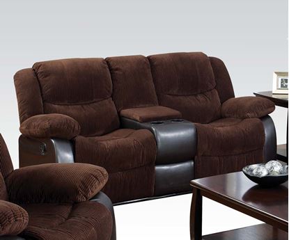 Picture of Bernal Chocolate Corduroy & PU Recliner Loveseat w/Console