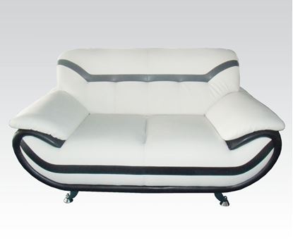 Picture of Modern Rozene White Black Bonded Leather Loveseat 