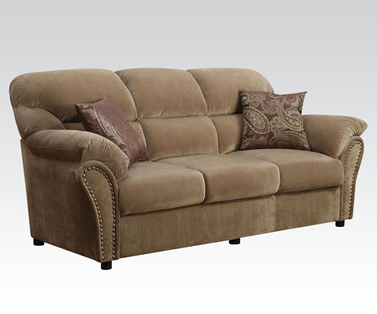 Picture of Patricia Light Brown Velvet Sofa w/ 2 Pillows
