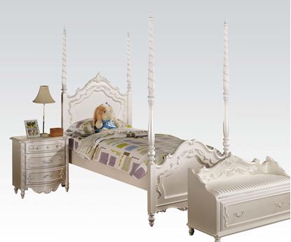 Picture of Pearl White Finish Post Twin Bed for Girls