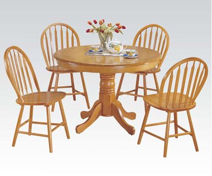 Picture of Farmhouse Hardwood Oak Finish 5 PCs. Round Dining Set