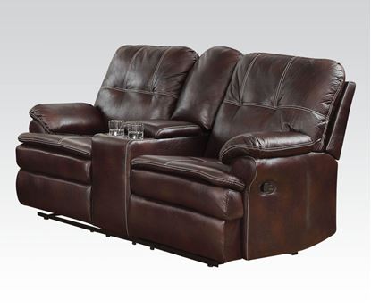Picture of Zamora Brown Polished Microfiber Motion Loveseat w/Console 