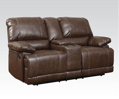 Picture of Daishiro Motion Chestnut Bonded Leather Loveseat W/Console 
