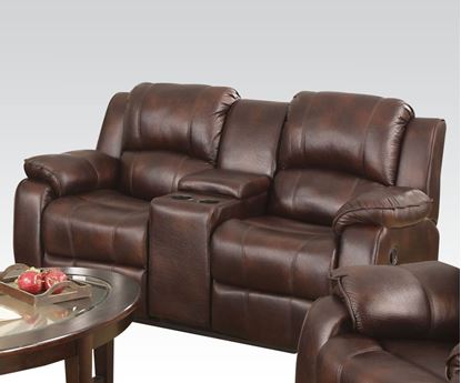 Picture of Zanthe Brown Microfiber Power Motion Loveseat w/ Console