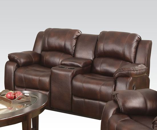 Picture of Zanthe Brown Microfiber Power Motion Loveseat w/ Console