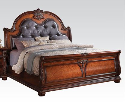 Picture of Nathaneal Traditional Tobacco Eastern King Bed w/ Black PU Headboard
