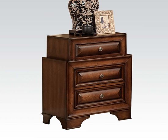 Picture of Konance Brown Cherry Finish 3 Drawer Nightstand 