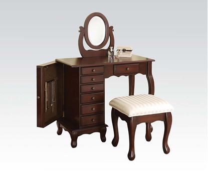 Picture of 3pc Vanity Stool and Mirror in Walnut Finish