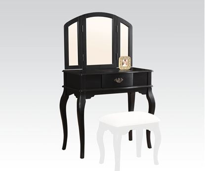Picture of Black Finish Vanity Set and Stool with Tri fold Mirror