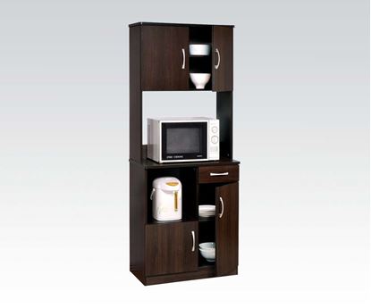 Picture of Espresso Wood Kitchen Cabinet Cart with Storage Shelves