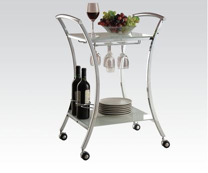 Picture of Modern Metal Serving Cart with Glass Shelves 