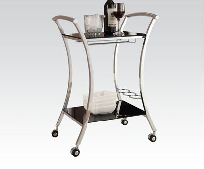 Picture of Modern Metal Kitchen Cart with Wheels Chrome Finish