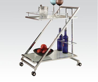 Picture of Modern Metal Kitchen Cart with Wheels Chrome Finish