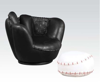 Picture of Baseball Black Swivel Chair w/ White Ottoman Set